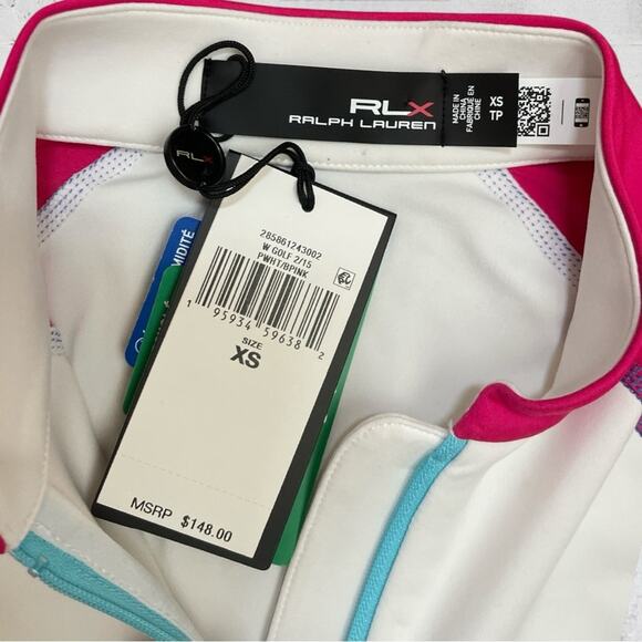 NWT RLX Ralph Lauren 1/4 Zip Golf Shirt XS Pullover Long Sleeve White Pink - Picture 7 of 10